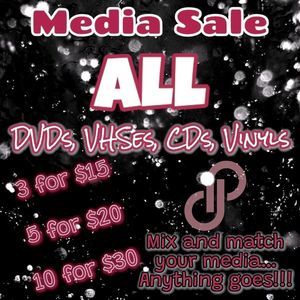 MEDIA SALE!!! MORE TO COME!!! MEDIA SALE!!! DVDs, VHSes, CDs, Cassettes, Vinyl